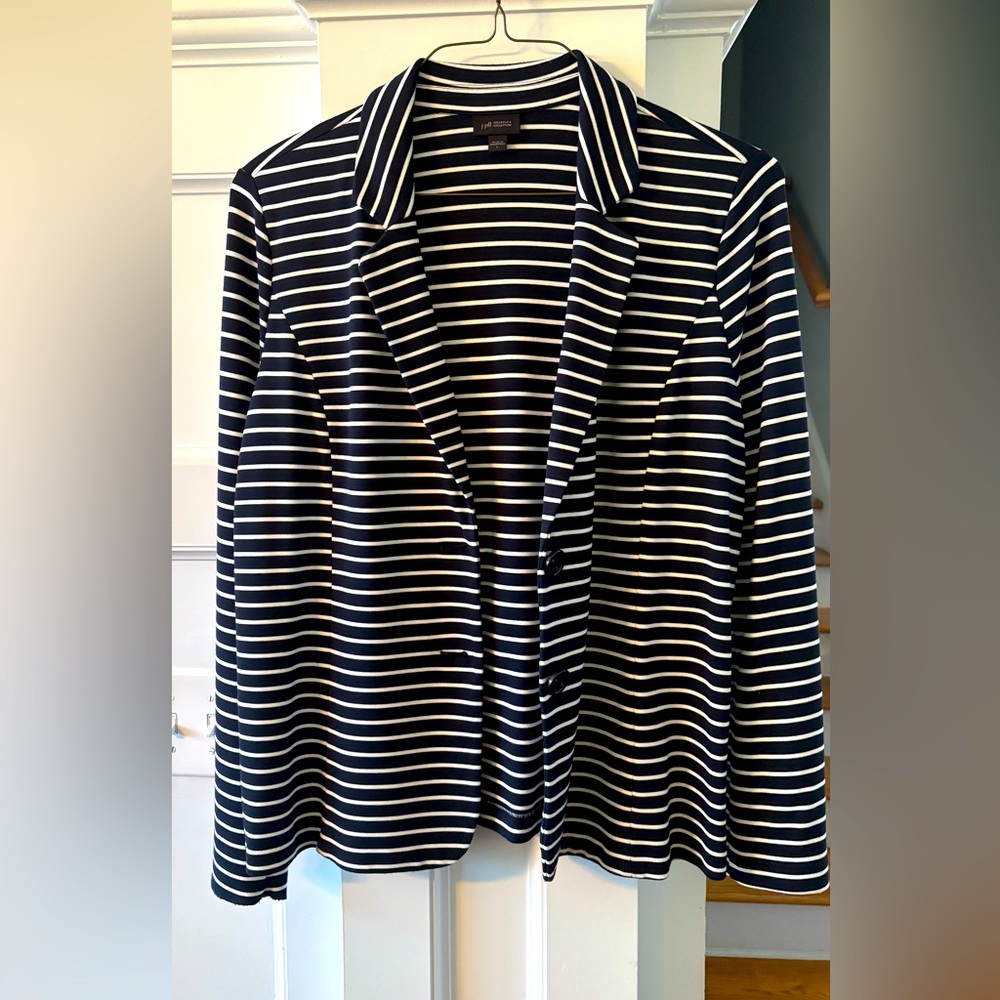 J Jill Navy & White Stripe Blazer Size L